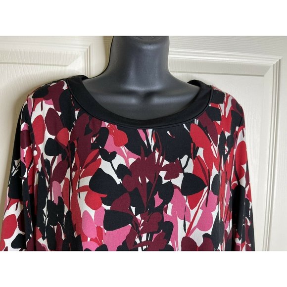 Dana Buchman Top Women Size M Long Sleeve Pink Black White Multi Stretch Blouse - Picture 2 of 9